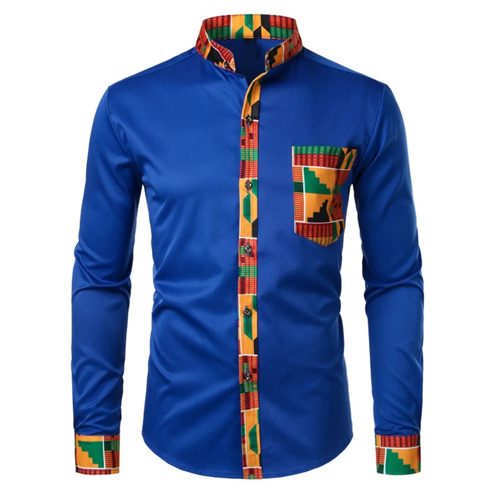 African Style Long Sleeve Printed Patchwork Design Button Up Shirt