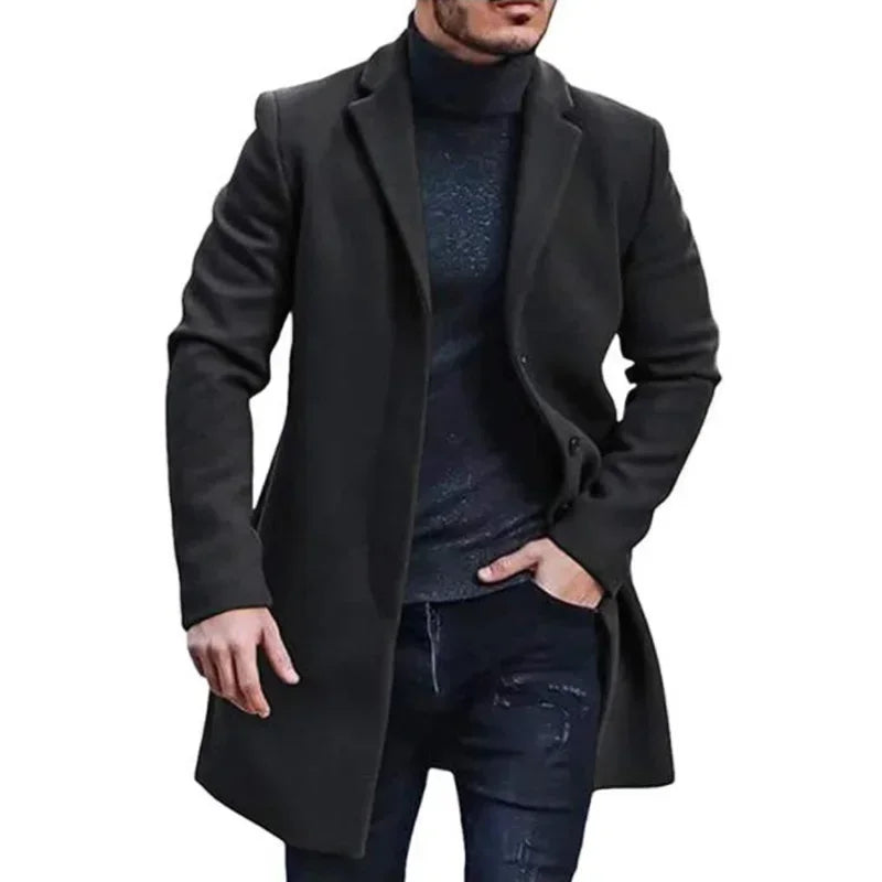 Men's Woolen Overcoat Solid Color Trench Outerwear Cardigan Jaqueta Masculina