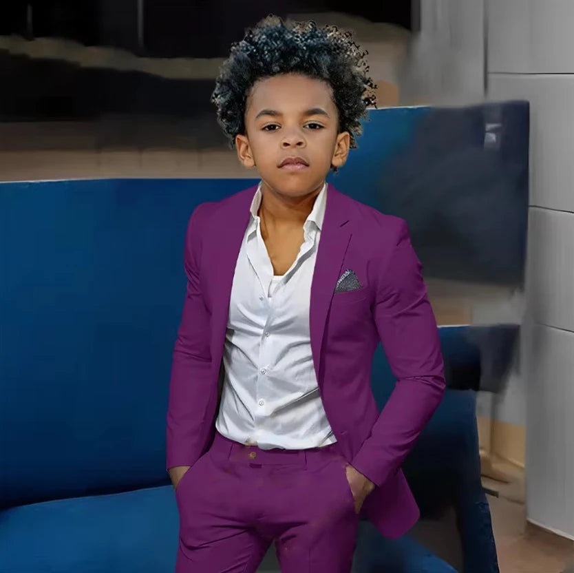 Boys Suits Suit (Jacket + Trousers) – Stylish Slim Fit Gold Single-Breasted Perfect for Weddings & Cocktail Parties