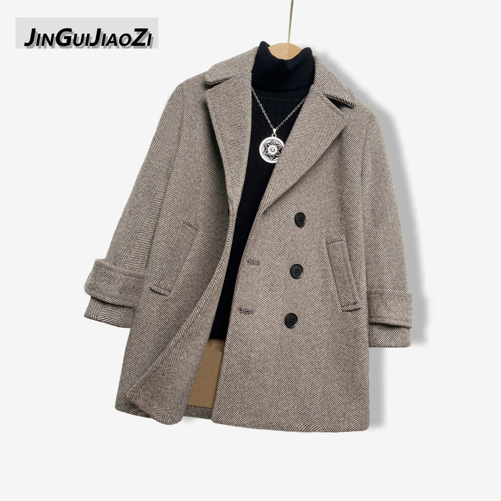 Handsome Boys British Style Winter Wool Long Coat 3-15Y