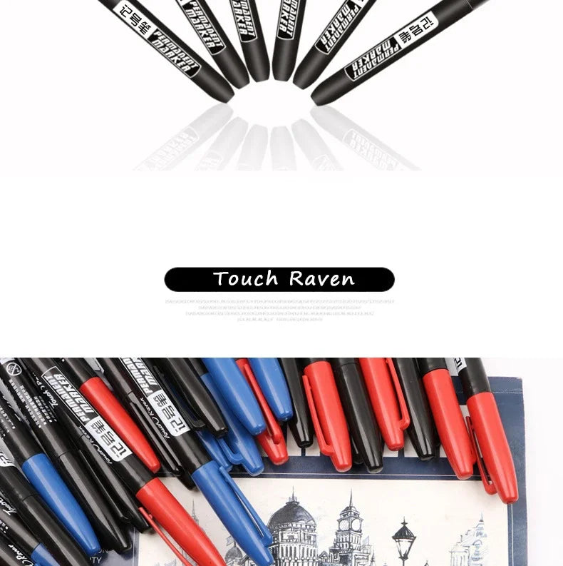 9 Pcs/Set Permanent Marker Pen Fine Point Waterproof Ink Thin Nib Crude Nib Black Blue Red Ink 1.5mm Fine Color Marker Pens