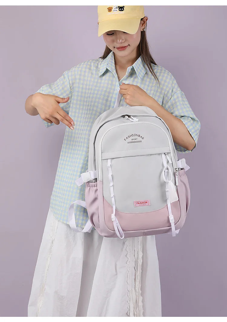 Backpack for Middle School Girls, Ins Style, College, High School, Versatile Color-Block Double