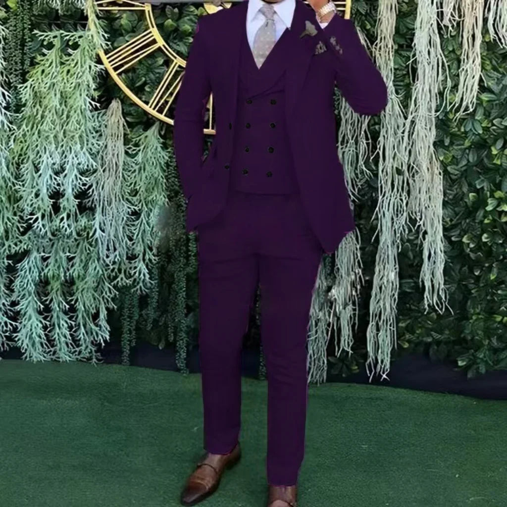 Men's Slim-Fit Three-Piece Suit，Three-Piece set of Vest, Blazer and Trousers，Ideal for Weddings, Business and Formal Occasions