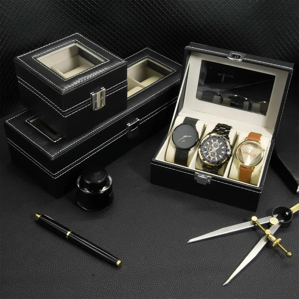 Watch Boxes 2/3/4/5/6/8/10/12 Girds Cases Storage Boxes Watch Organizer Case PU Leather Watch Display Jewelry Box For Best Gifts