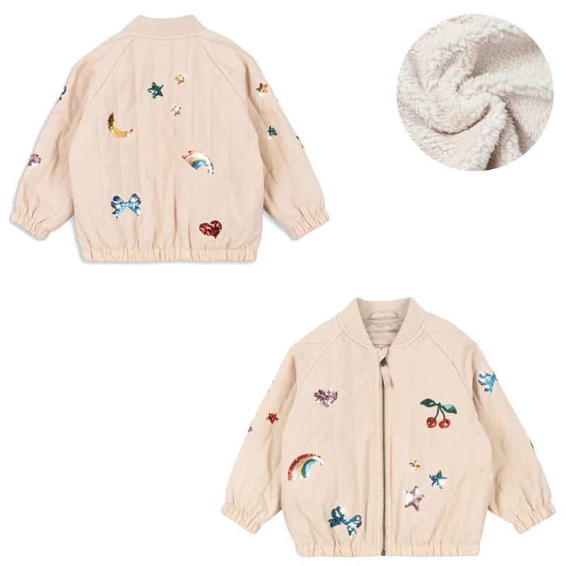Children's coats embroidered sequined thickened wool jacket