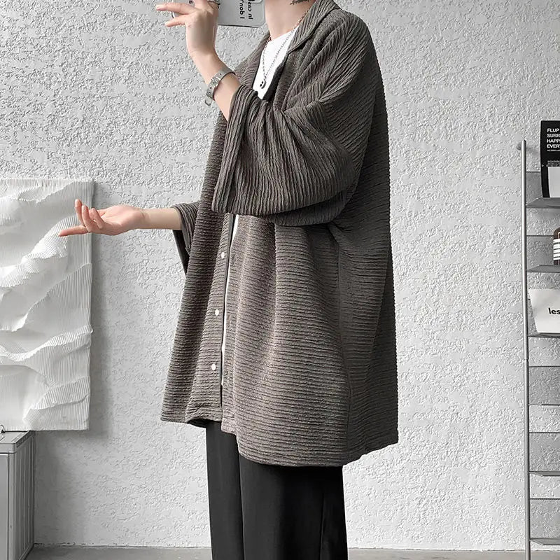 Solid Color Loose Temperament Button Three Quarter Sleeve V-neck Shirt