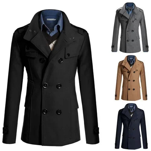 Korean Style Slim-fit Double-breasted Woolen Overcoat Mid-to-long Coat.