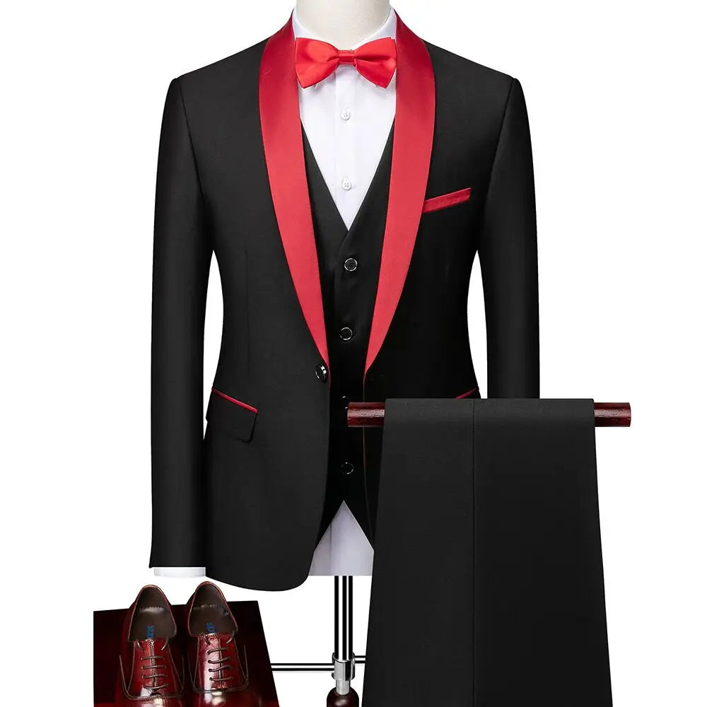 Suit (Blazer+ Vest + Pants) Gentleman Fashion Slim Work Solid Color