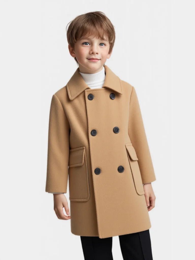 Handsome Boys British Style Winter Wool Long Coat 3-15Y