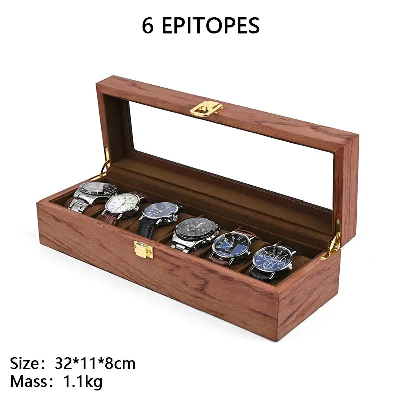 European Vintage Watch Box Organizer Inner Velvet Wood Watch Case Gold Tone Locking Mechanism Custom Logo Secure Display Storage