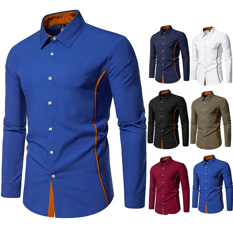 Long Sleeve Henry Collar Mens Dress Shirts