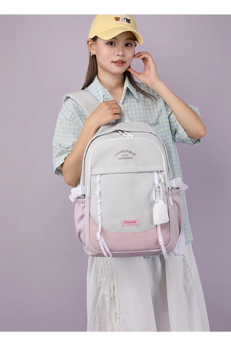 Backpack for Middle School Girls, Ins Style, College, High School, Versatile Color-Block Double