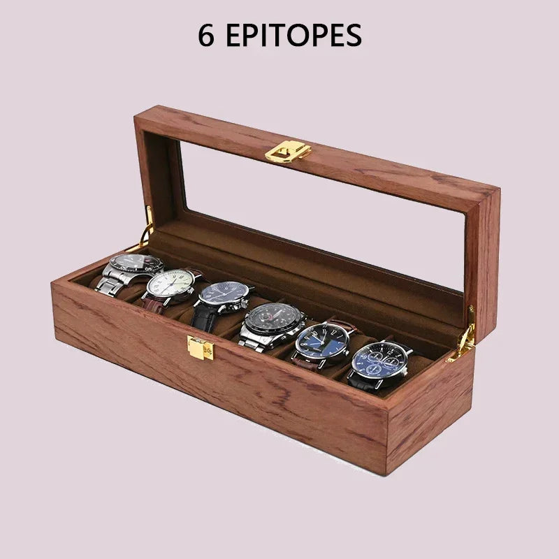 European Vintage Watch Box Organizer Inner Velvet Wood Watch Case Gold Tone Locking Mechanism Custom Logo Secure Display Storage