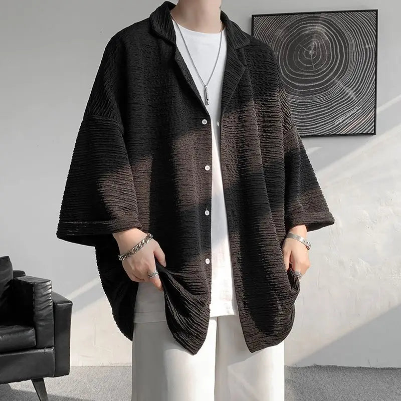 Solid Color Loose Temperament Button Three Quarter Sleeve V-neck Shirt