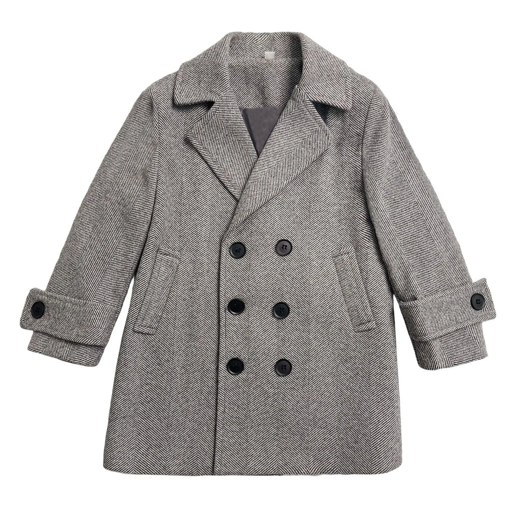 Handsome Boys British Style Winter Wool Long Coat 3-15Y