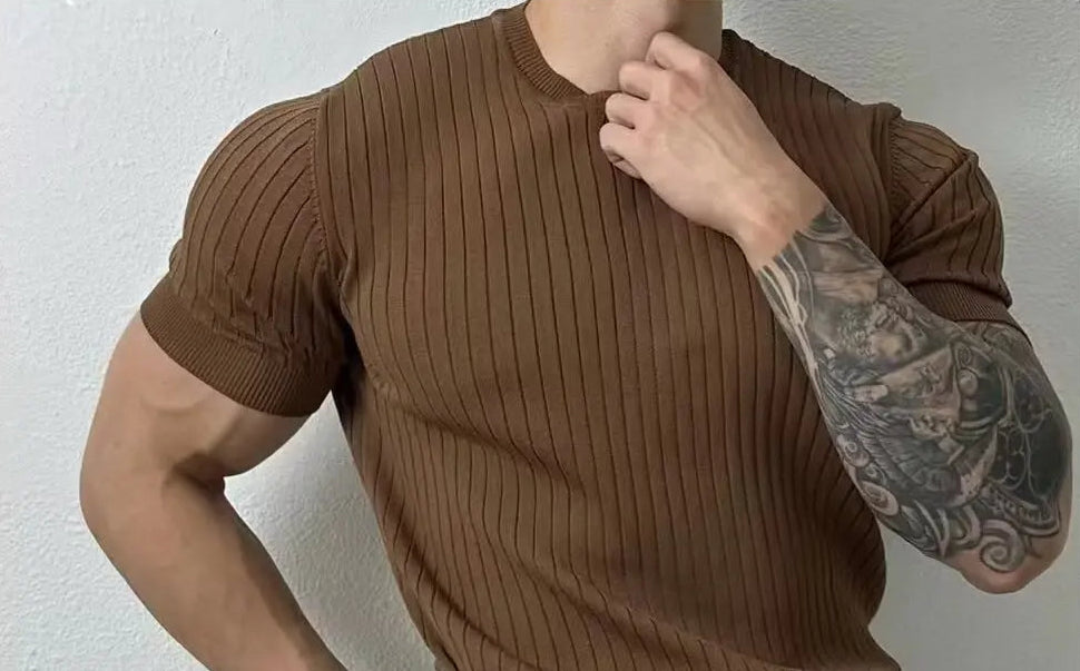 Men Quick-Drying Elastic Short Sleeve Gym T-Shirts