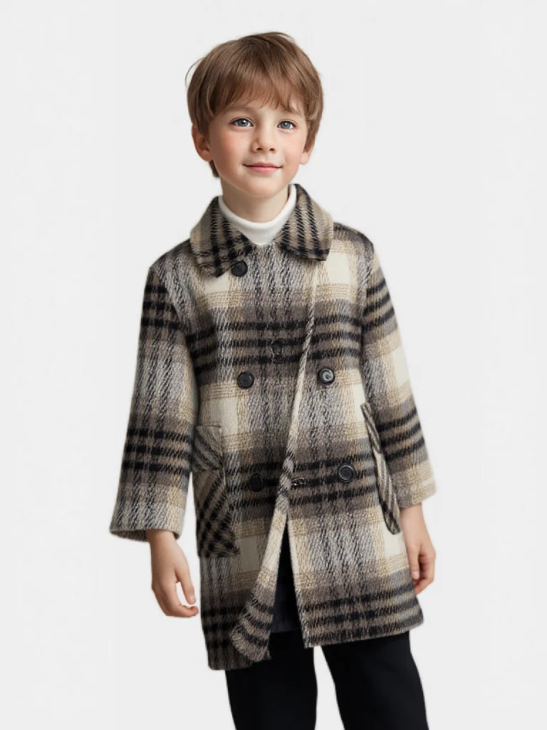 Handsome Boys British Style Winter Wool Long Coat 3-15Y