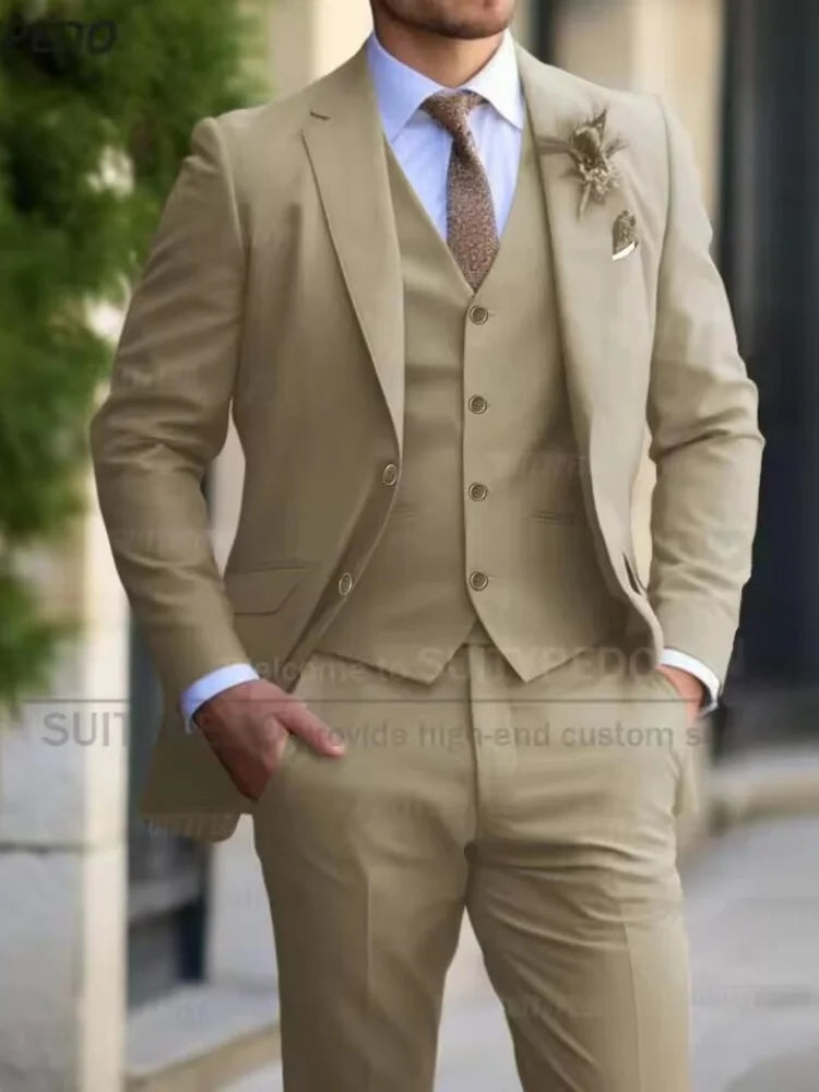 Slim Fit Suit Sets For Men Wedding Banquet Groomsman Elegant Formal Vest Pants Three Pieces Fashion Male Classic Outfits