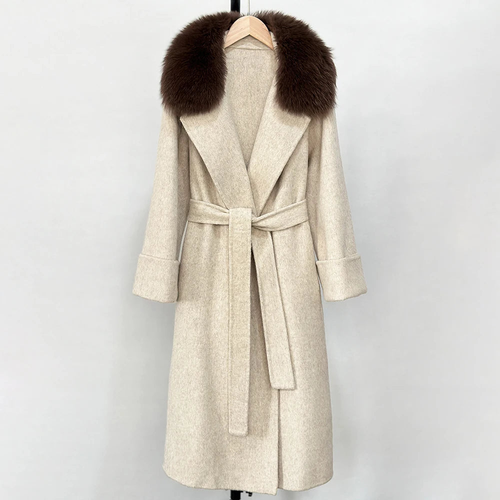 Fox Fur Collar Elegant Double-sided Wool Blend Coat Cashmere Wool Jacket