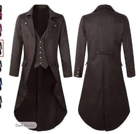 Mens Gothic Tail Coat Black Steampunk Victorian Coat for Men