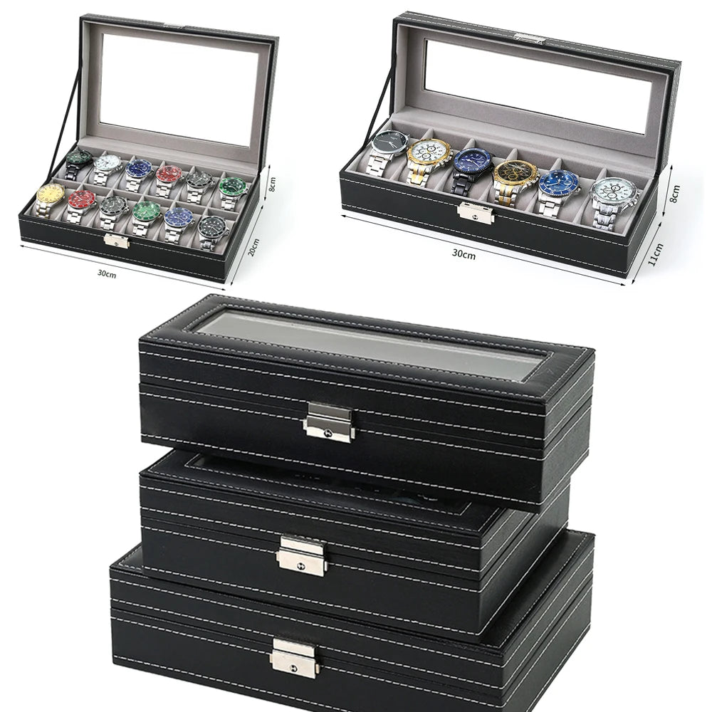 Watch Boxes 2/3/4/5/6/8/10/12 Girds Cases Storage Boxes Watch Organizer Case PU Leather Watch Display Jewelry Box For Best Gifts