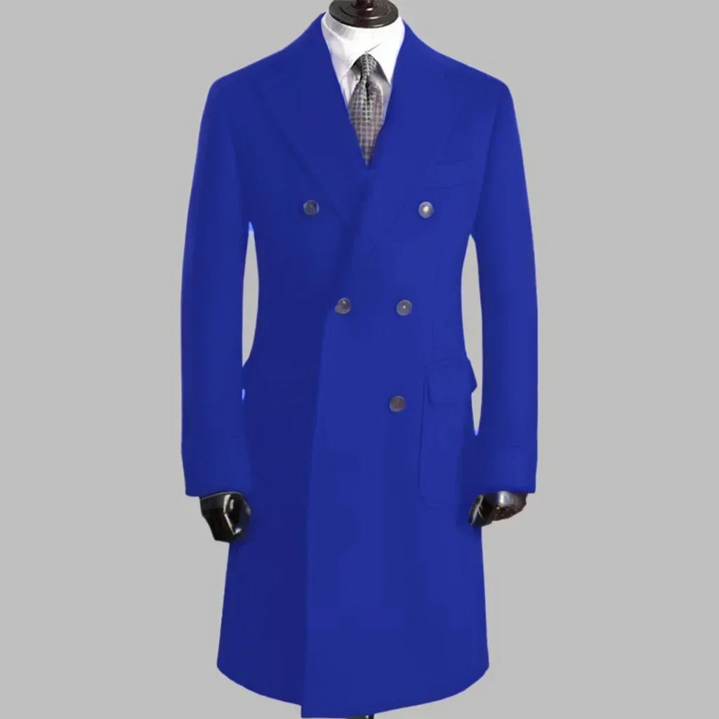 Elegant Comfortable Double Breasted Coat Jacket with Notched Lapel