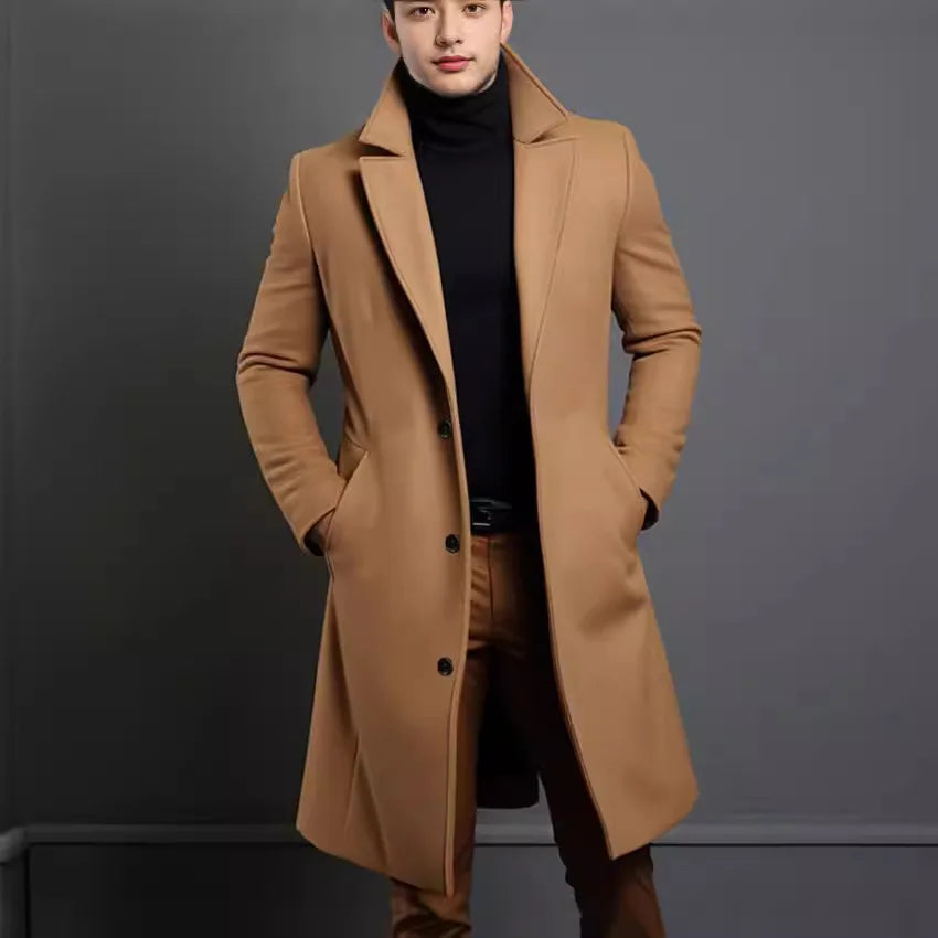 Long Solid Color High-end Woolen Coat