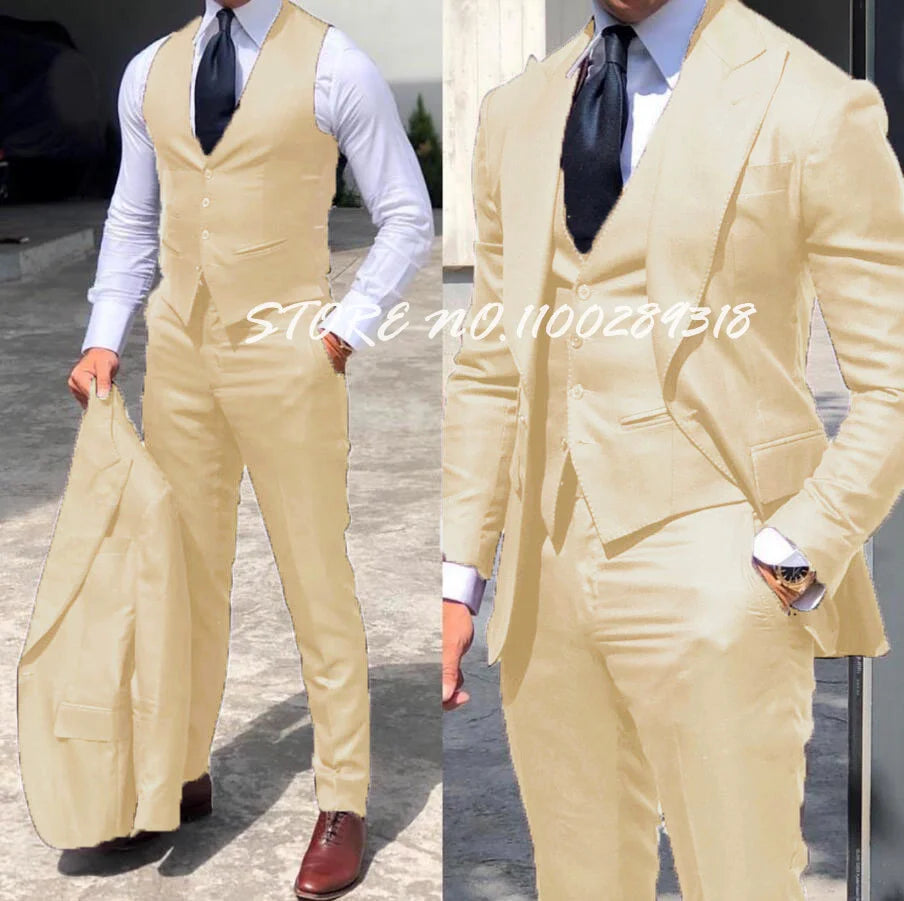 Classy 3 Pieces Tuxedos Slim Fit Costume Homme(Jacket+Vest+Pants)