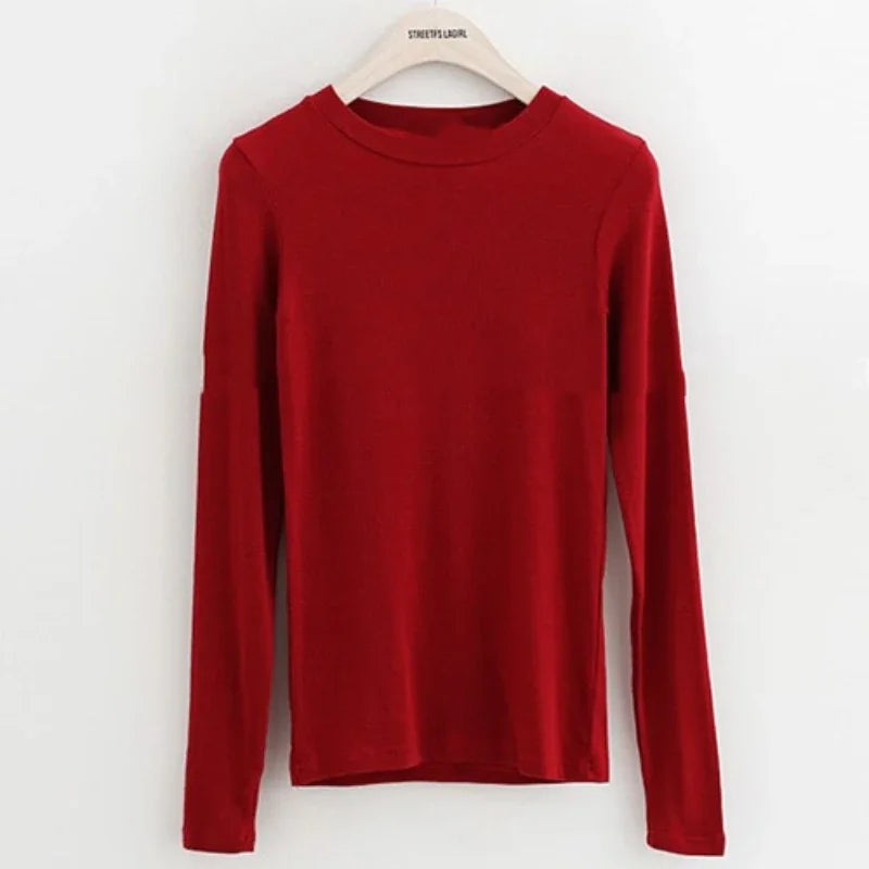 Slim Fit Plain Long Sleeve Tops Round Neck Bodysuit Regular Casual T-Shirts