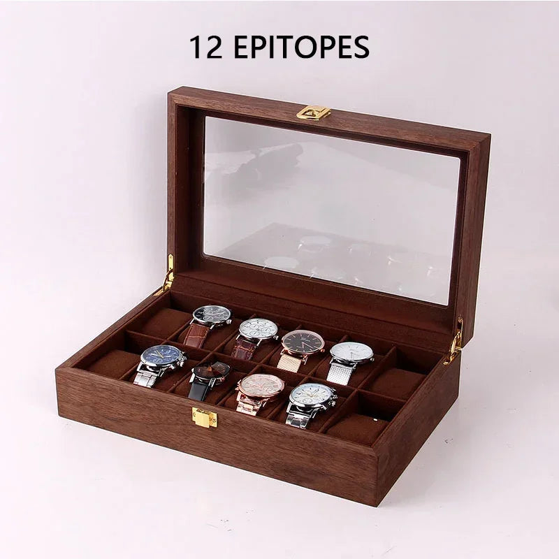 European Vintage Watch Box Organizer Inner Velvet Wood Watch Case Gold Tone Locking Mechanism Custom Logo Secure Display Storage