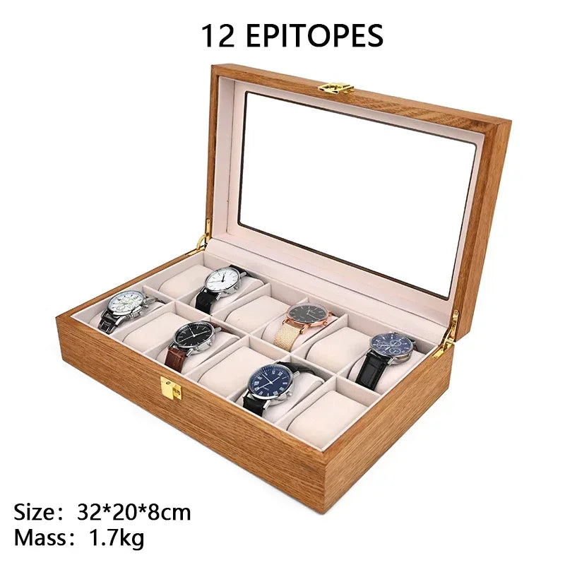 European Vintage Watch Box Organizer Inner Velvet Wood Watch Case Gold Tone Locking Mechanism Custom Logo Secure Display Storage