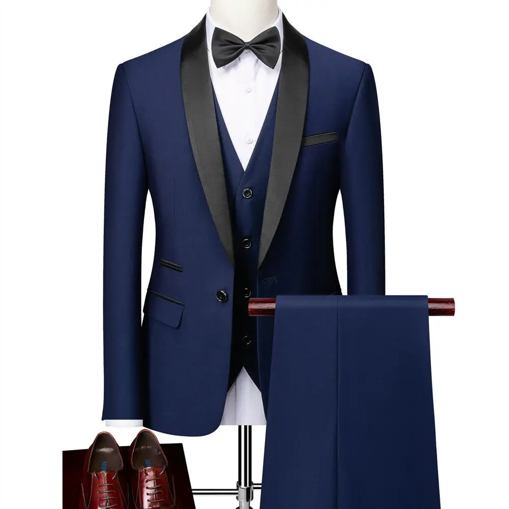 Suit (Blazer+ Vest + Pants) Gentleman Fashion Slim Work Solid Color