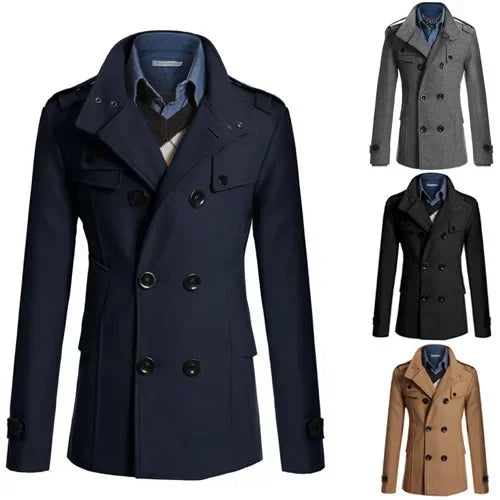 Korean Style Slim-fit Double-breasted Woolen Overcoat Mid-to-long Coat.