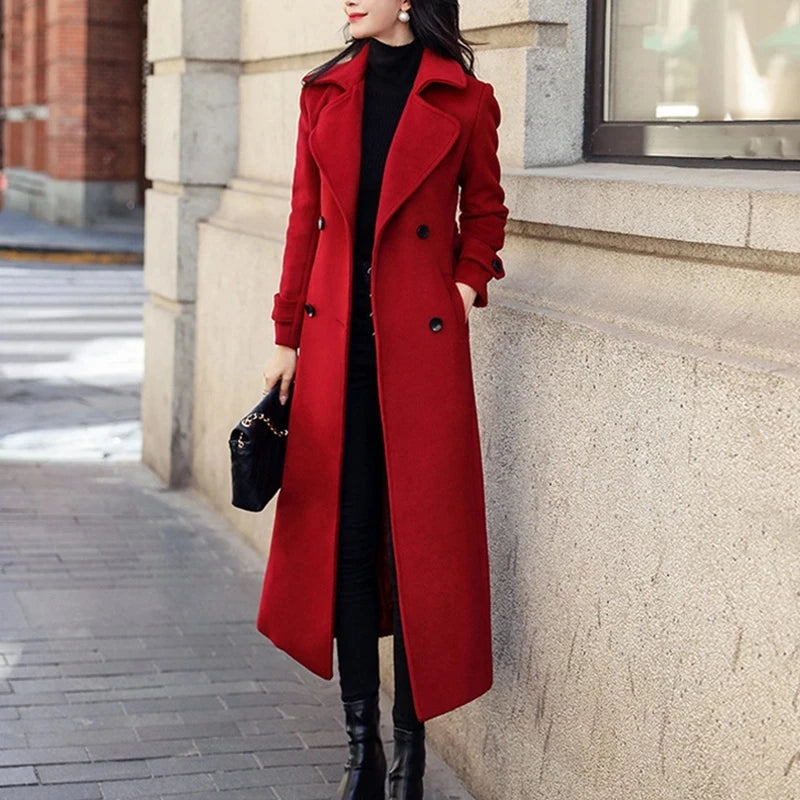 Korean Fashion Long Coated Thickened Woolen Coat for Women Black Coat Harajuku