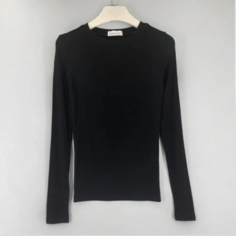 Slim Fit Plain Long Sleeve Tops Round Neck Bodysuit Regular Casual T-Shirts
