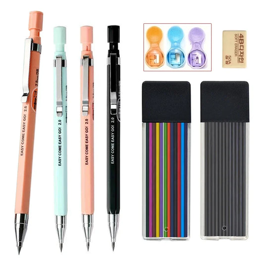 3 Colors 2.0mm Mechanical Pencil Comes with A Pencil Sharpener 2B Lead Core Sketching Painting Writing Stationery Supplies