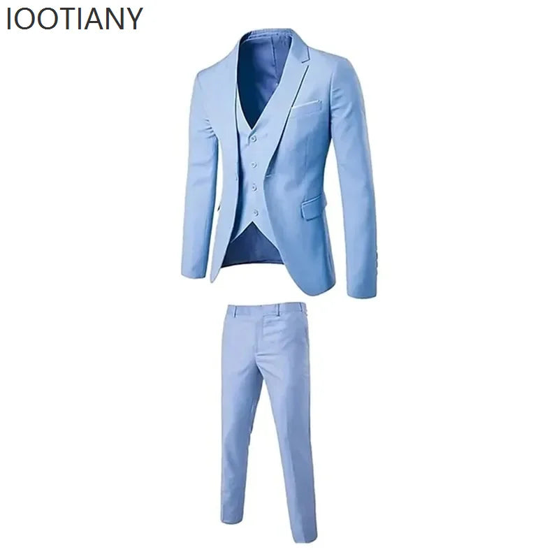 Slim Fit Business Casual Suit Vest Pants Three-piece Adult Men's Clothing Suit Formal Wedding Party Groom Role Playing Costume