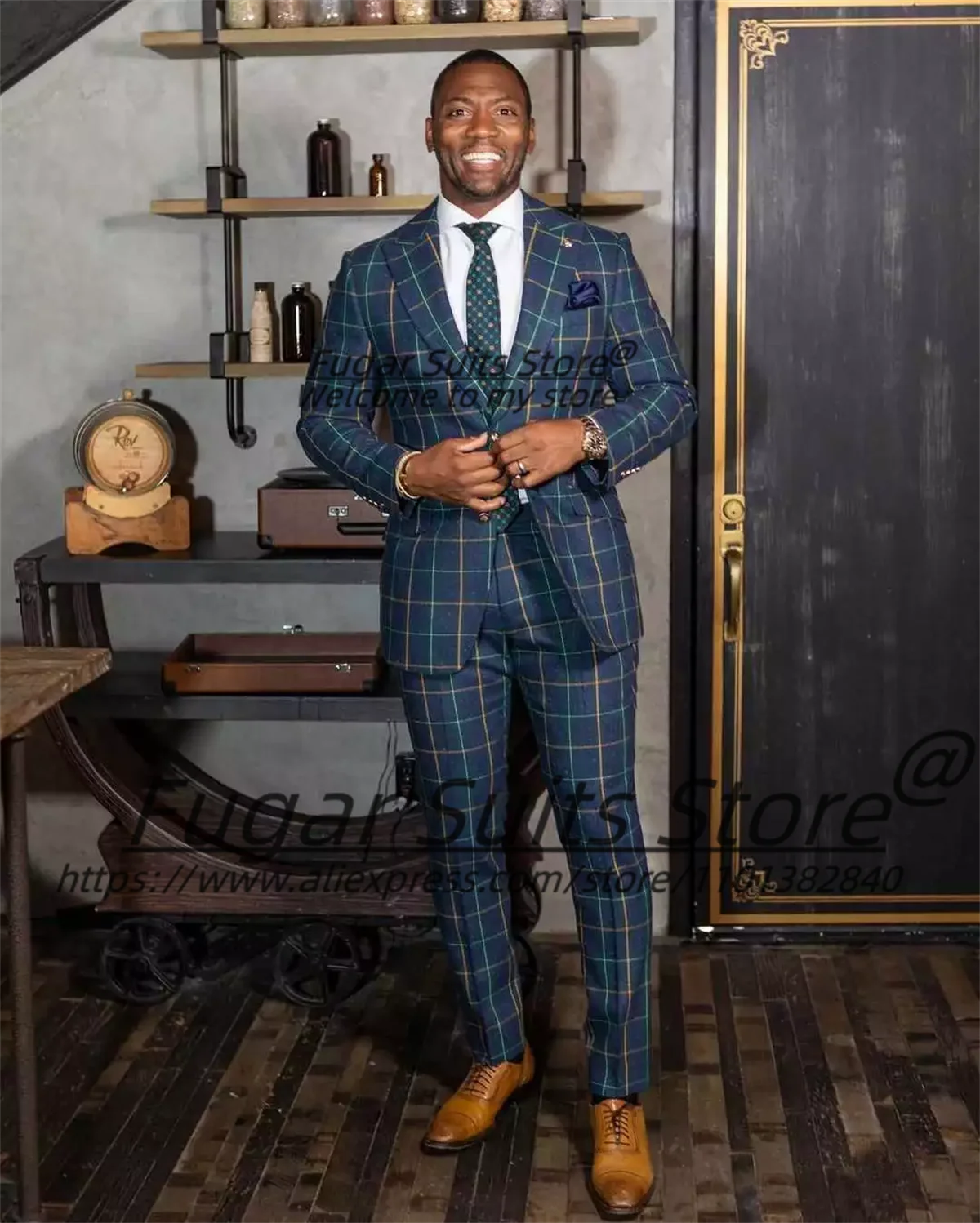 2 Pieces Sets Slim Fit Customized British style Colorful lines Plaid Suits