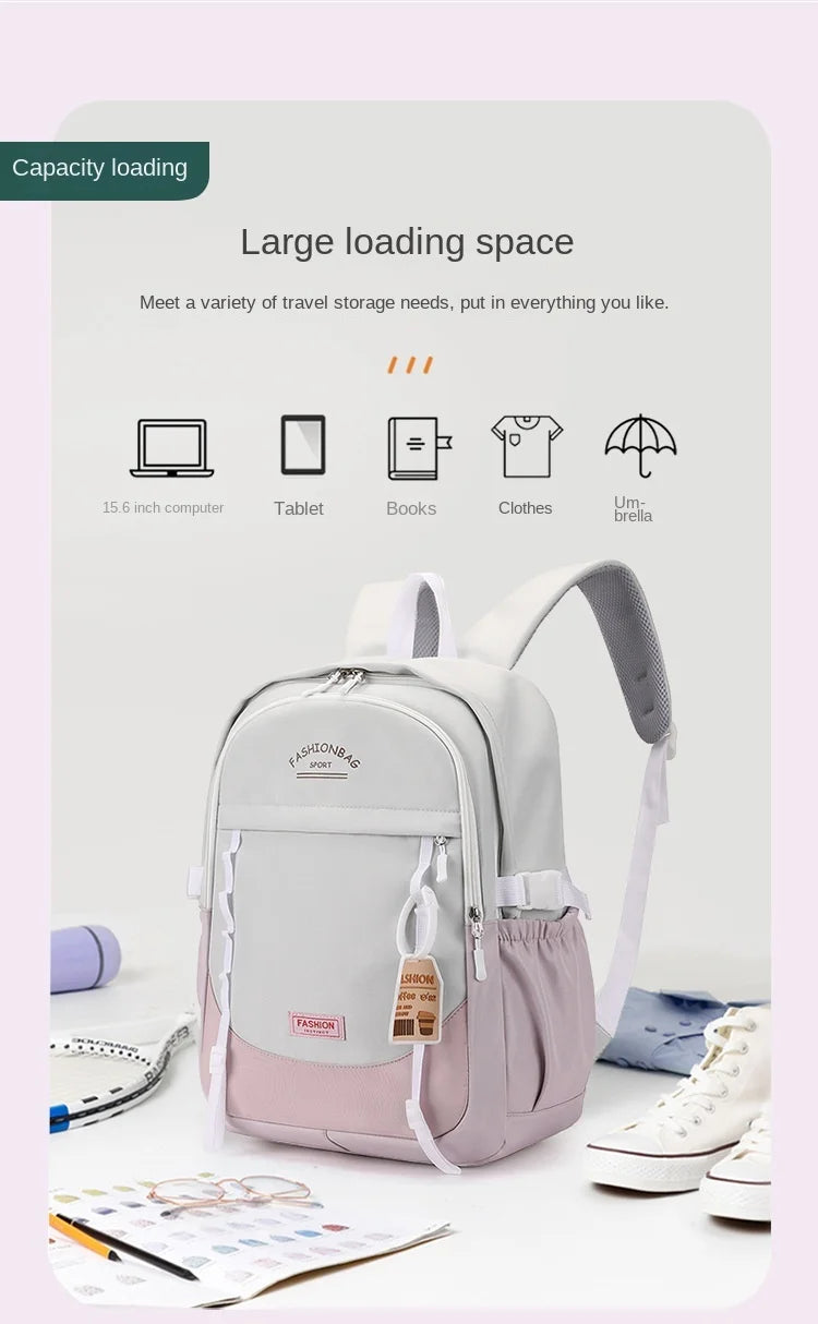 Backpack for Middle School Girls, Ins Style, College, High School, Versatile Color-Block Double