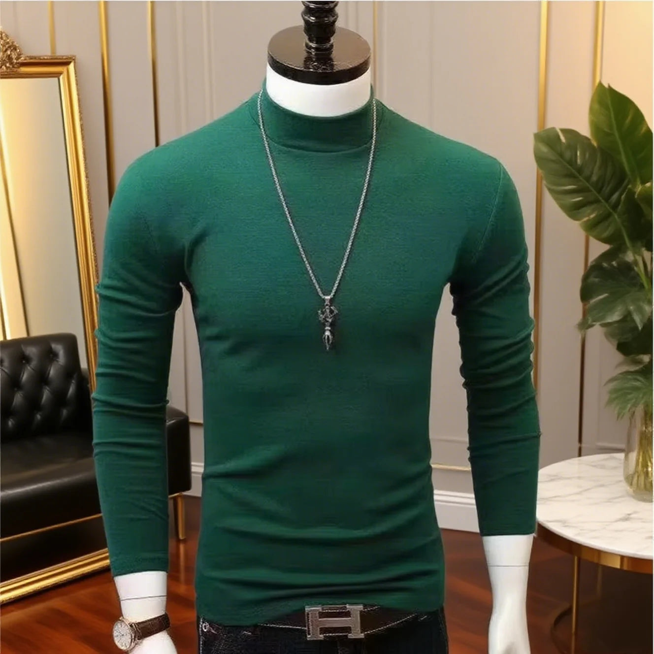 Slim Fit Fashionable Turtleneck Long Sleeve Shirt