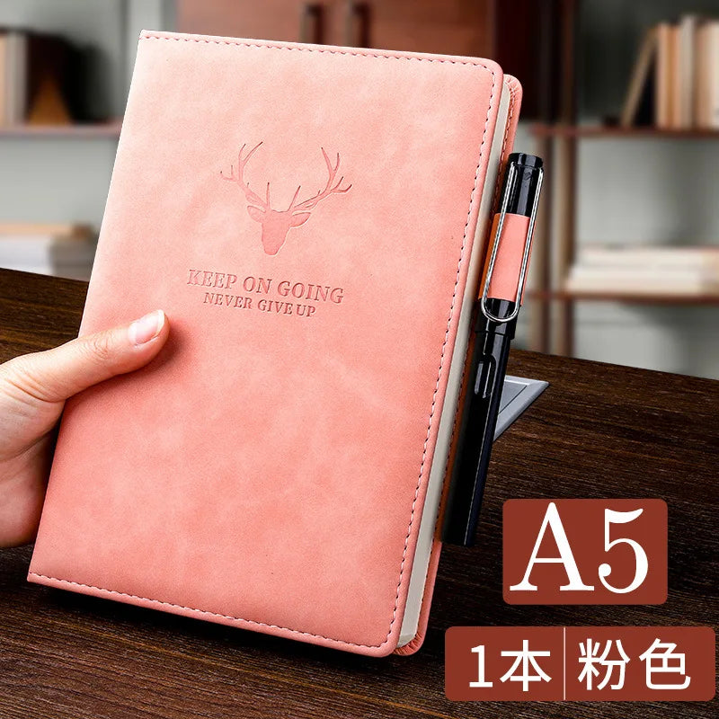 A5 Notebook Student Planning Efficiency Book Business Office Work Conference Notepad 360 Pages 100GSM Font Leather Cover