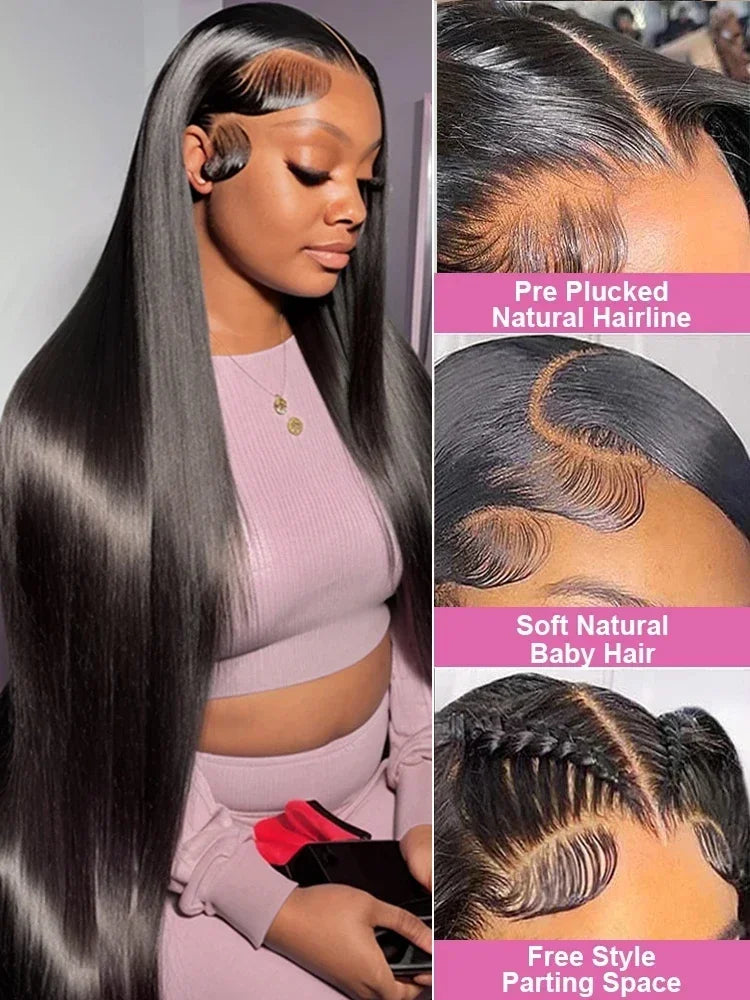 42 44 Inch Lace Front Human Hair Wigs 13x4 13x6 Transparent Lace Bone Straight Wig Brazilian 250 Density Frontal Wigs For Women