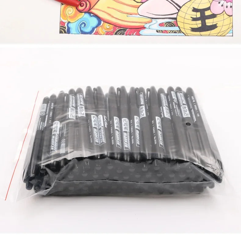 9 Pcs/Set Permanent Marker Pen Fine Point Waterproof Ink Thin Nib Crude Nib Black Blue Red Ink 1.5mm Fine Color Marker Pens