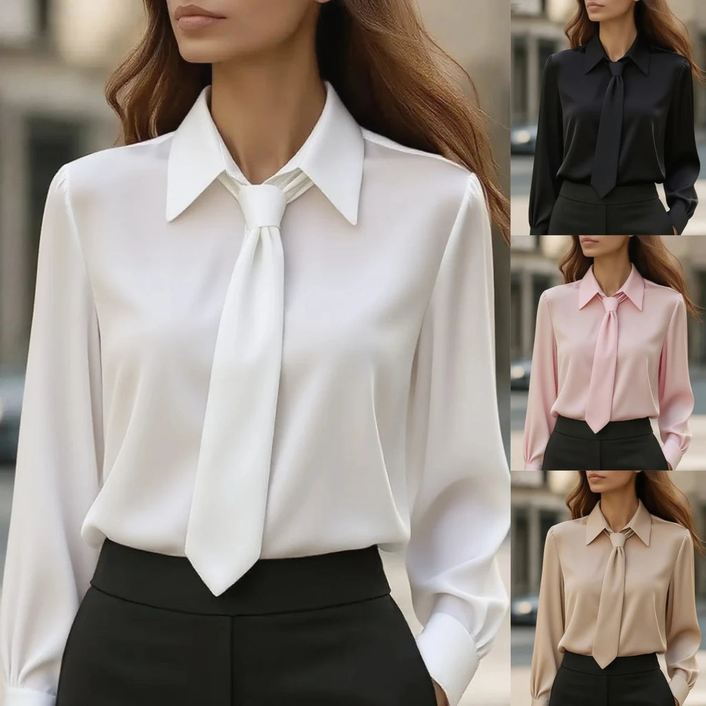 Elegant Plain Modern Casual Long Sleeve Dressy Satin Shirt