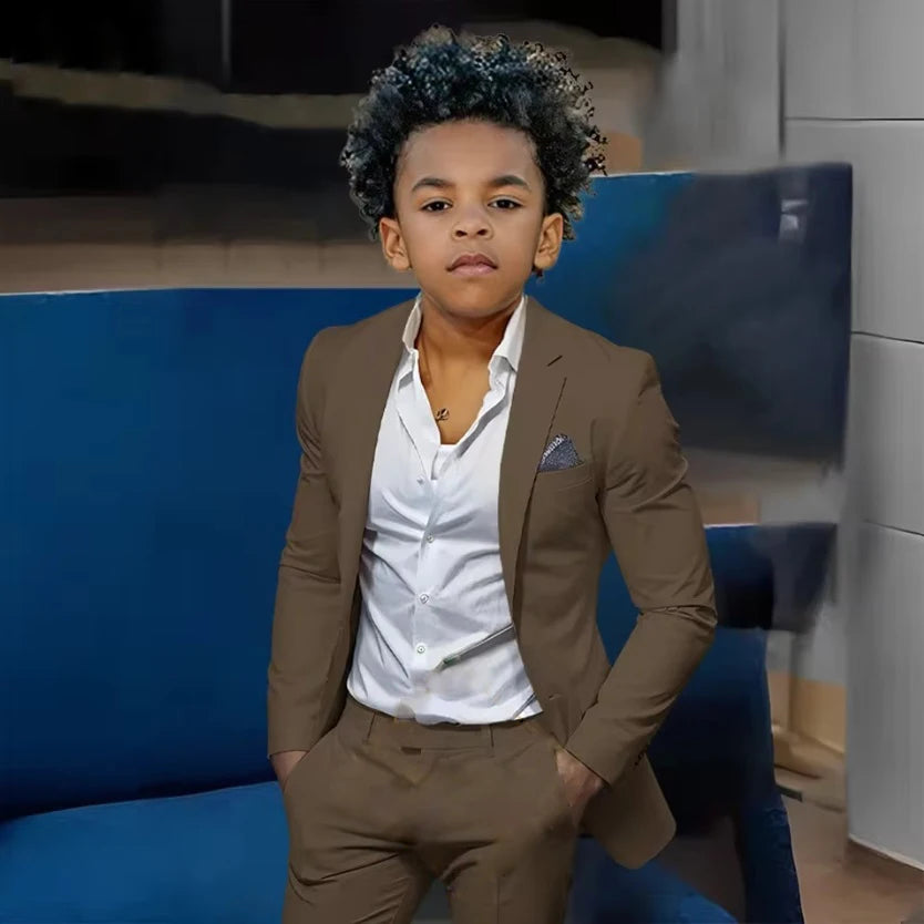 Boys Suits Suit (Jacket + Trousers) – Stylish Slim Fit Gold Single-Breasted Perfect for Weddings & Cocktail Parties