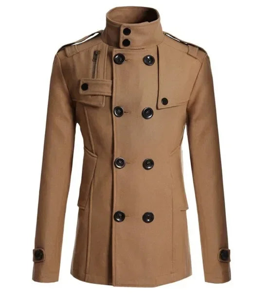 Korean Style Slim-fit Double-breasted Woolen Overcoat Mid-to-long Coat.