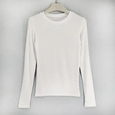 Slim Fit Plain Long Sleeve Tops Round Neck Bodysuit Regular Casual T-Shirts