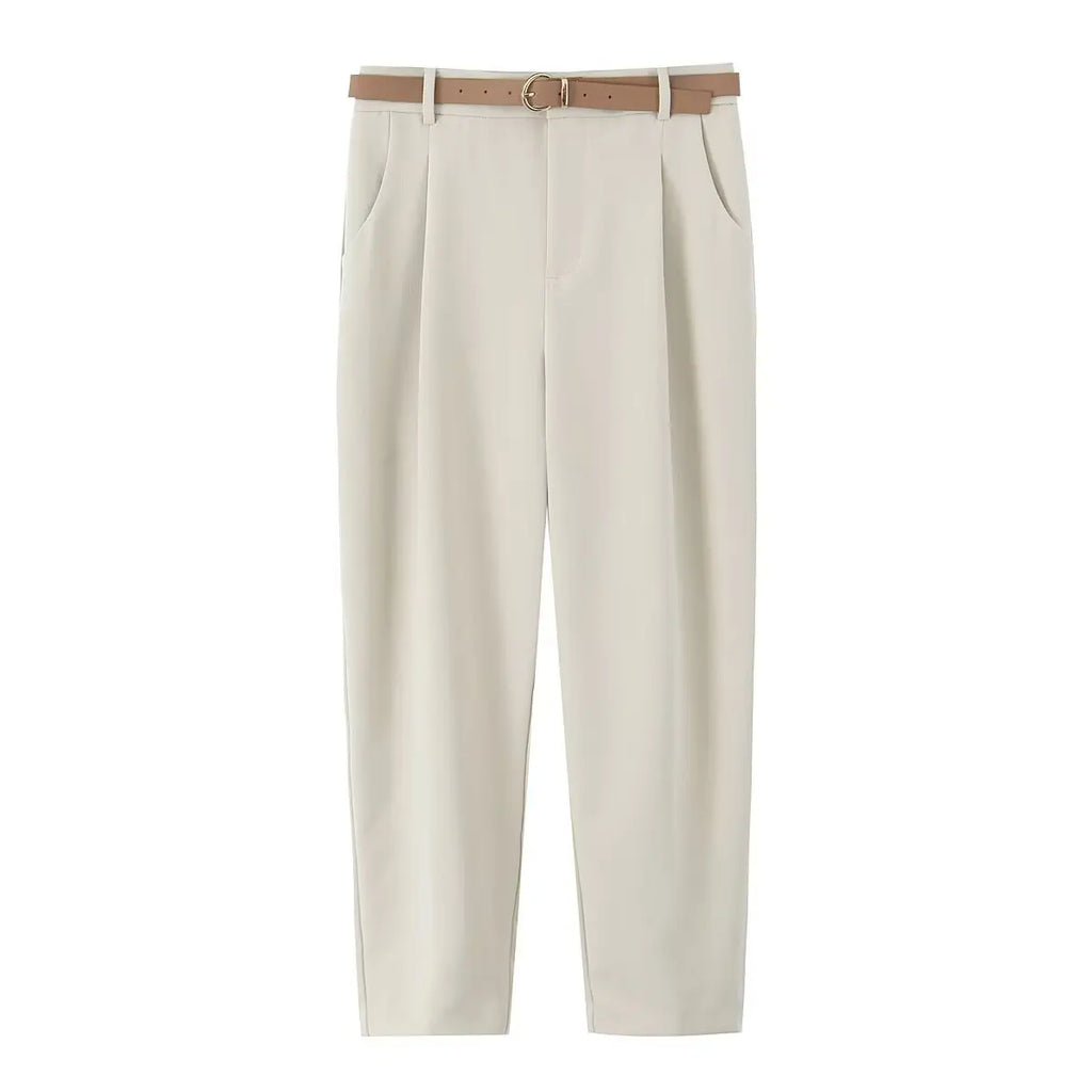 Women's Belted Pleated High Waist Trousers