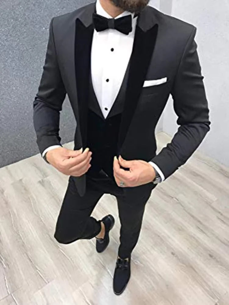 Slim Fit Men's 3 Pieces Suit Wedding Dinner Groom Tuxedo Suits for Men Jacket Waistcoat & Trousers Business Men Suits Sets