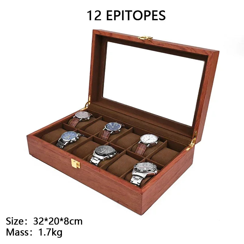 European Vintage Watch Box Organizer Inner Velvet Wood Watch Case Gold Tone Locking Mechanism Custom Logo Secure Display Storage